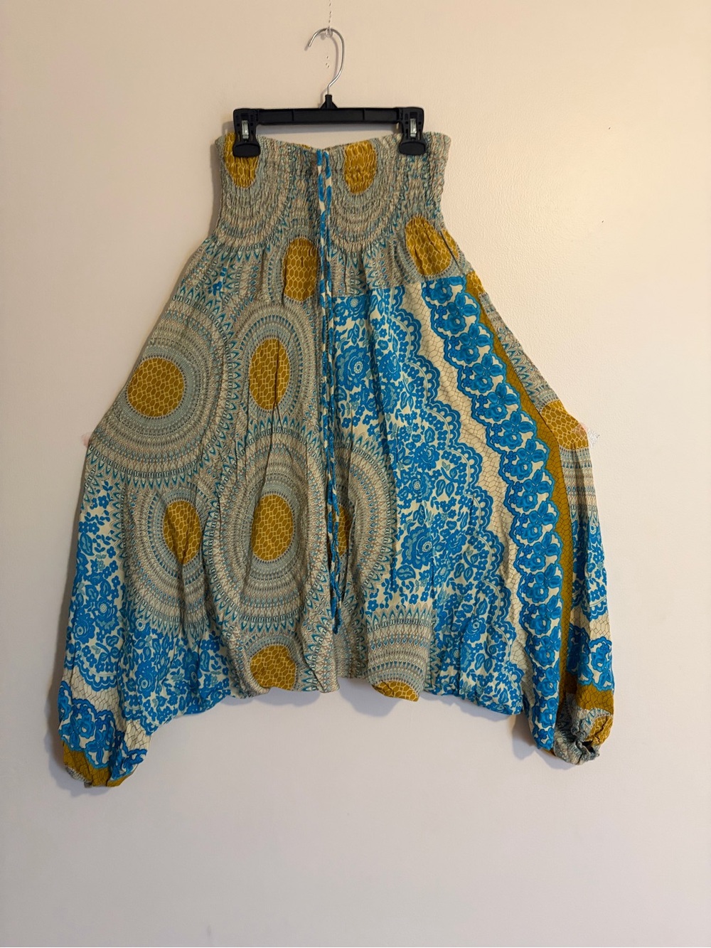 Bohemian Smocked A-Line Skirt in Teal and Mustard